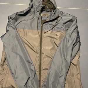 Lost brand 
Navy & Grey hooded rain jacket